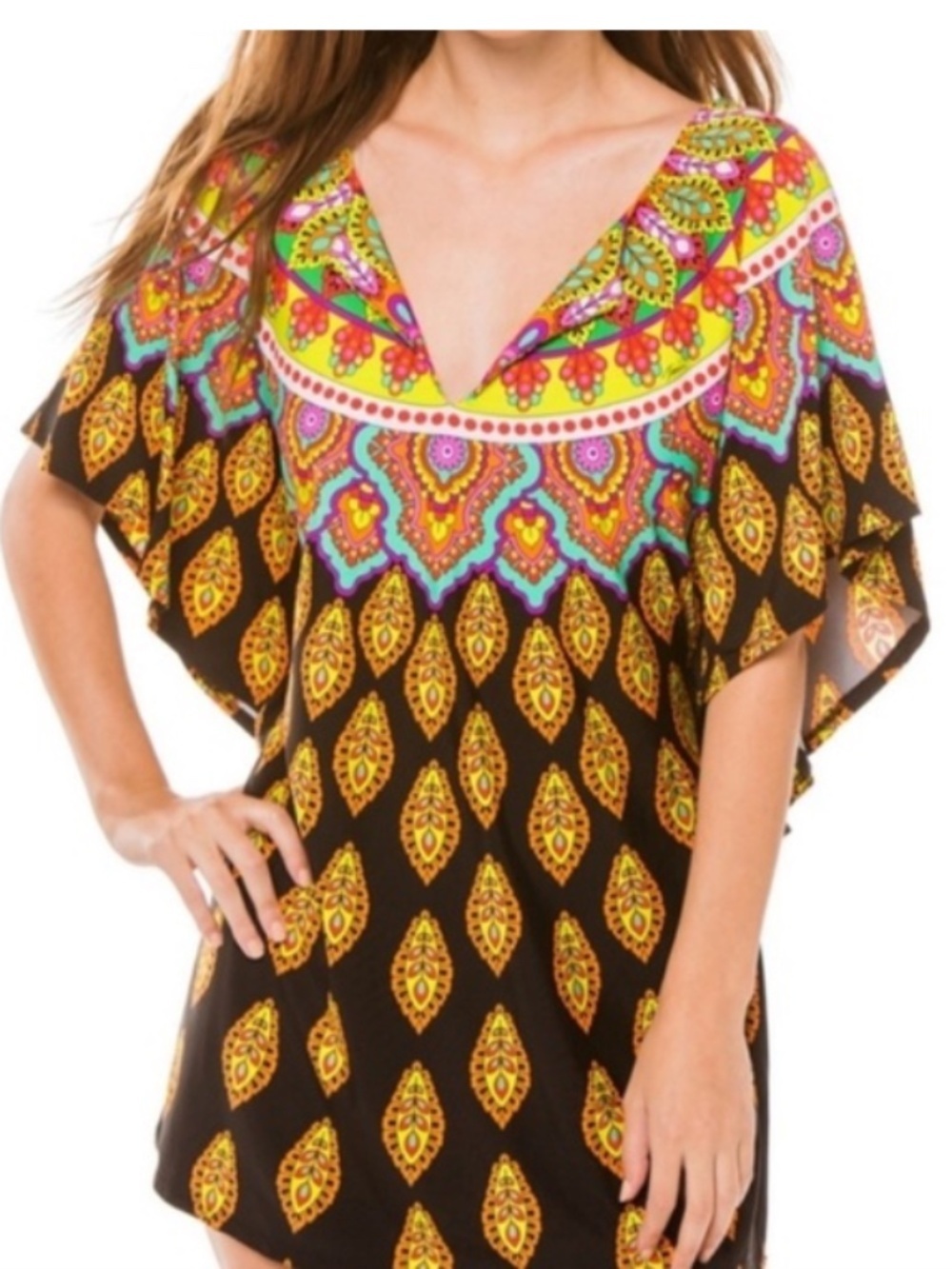 Trina Turk Moroccan Tunic Swim Cover Up Vacation Resortwear Mini Dress Large - Picture 2 of 13